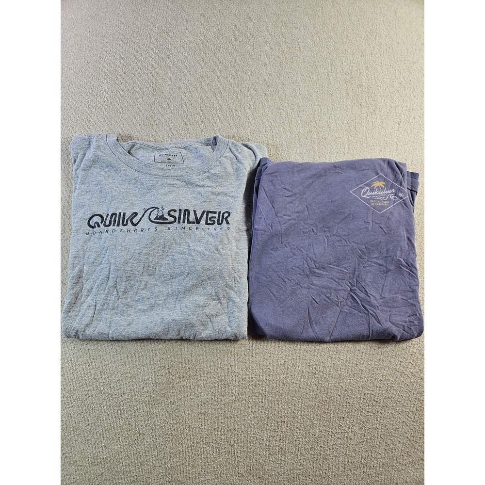 Quiksilver T Shirt Bundle Mens Large Gray Navy Blue Graphic Logo Tee Lot of 2